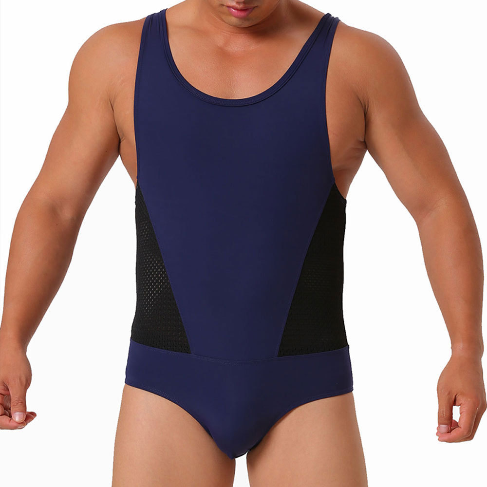 【健身運動系列】透氣網孔拼接質感連體背心三角性感運動連體衣