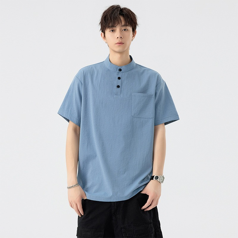 【大碼速乾】日系復古立領抗皺速乾透氣短袖