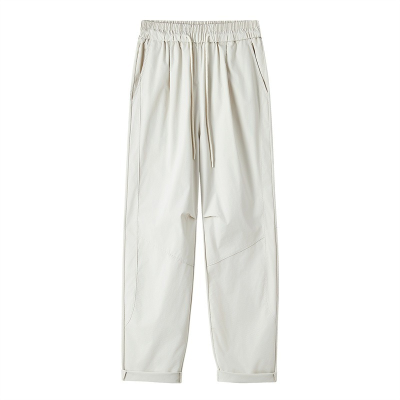 【日系極簡百搭設計】梭織暗紋格寬鬆直筒透氣男士休閒長褲