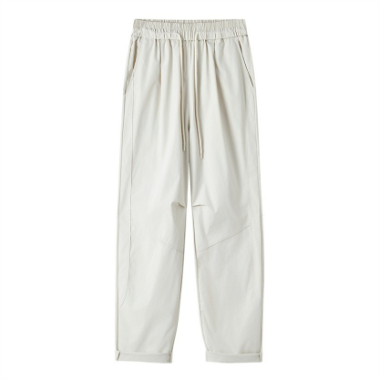 【日系極簡百搭設計】梭織暗紋格寬鬆直筒透氣男士休閒長褲