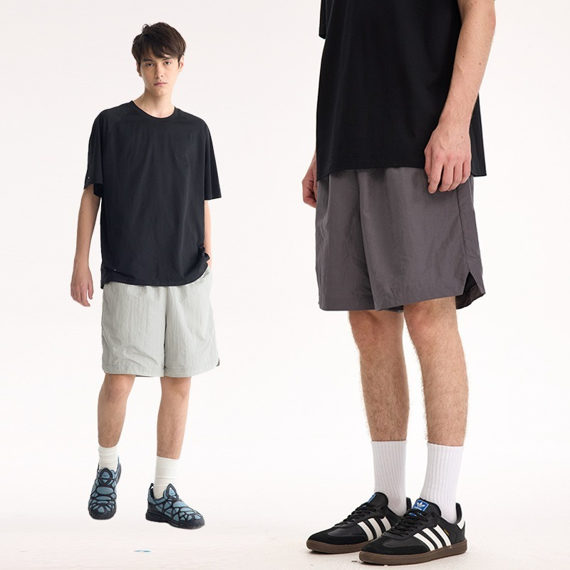 春夏新款美式金属质感三防运动速干短裤松紧系带宽松五分裤