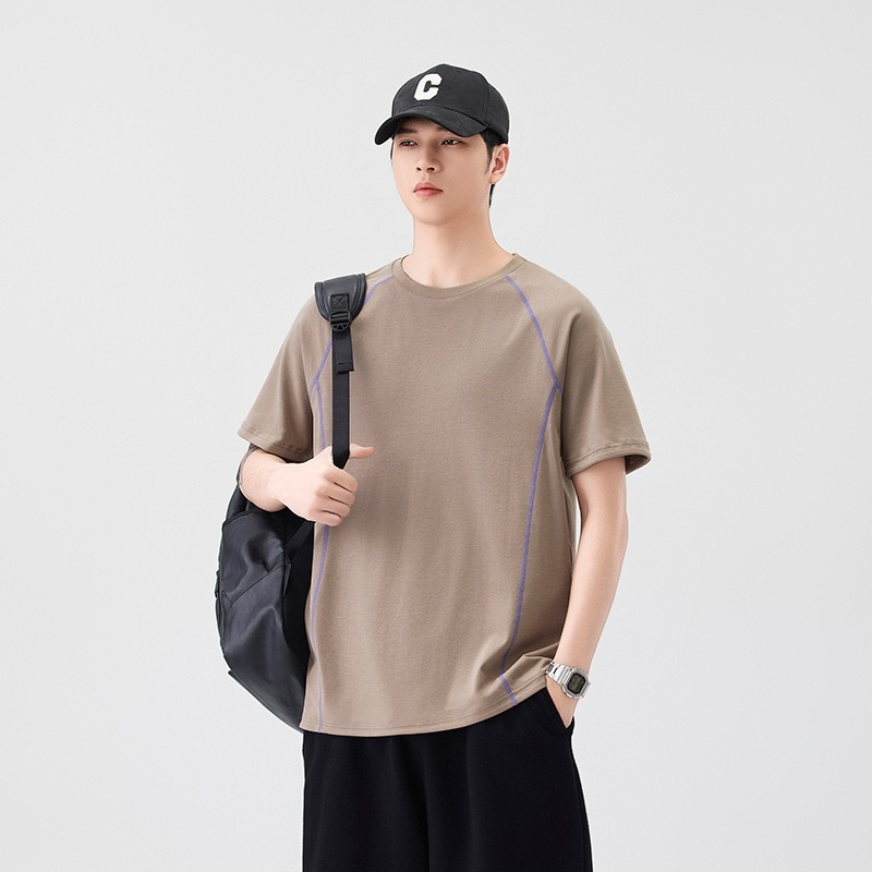 【街頭極簡風】100%純棉，新款純棉撞色柔軟親膚挺括垂感T恤