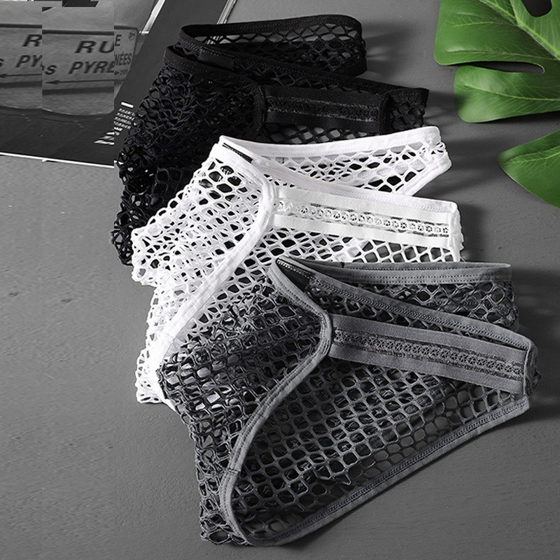 【看得見的清涼】性感蕾絲腰邊網眼透氣性感男士三角內褲