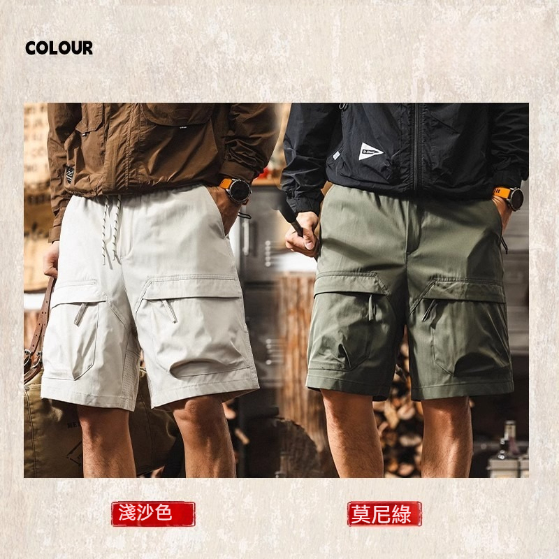 【大口袋大碼】美式復古夏季薄款寬鬆機能工裝五分短褲