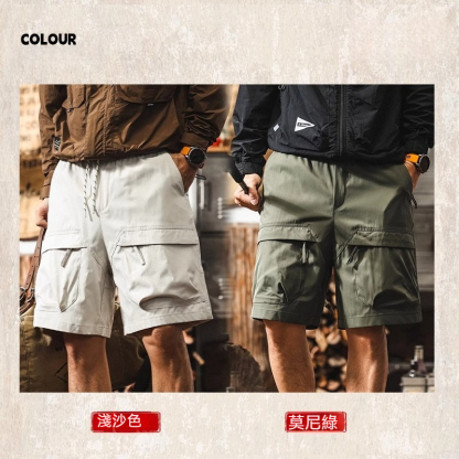 【大口袋大碼】美式復古夏季薄款寬鬆機能工裝五分短褲