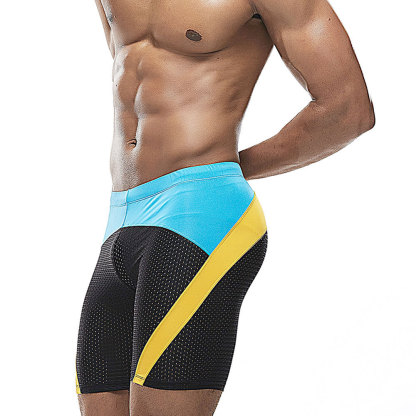 【自帶囊袋&三角內襯】沙灘泳池必備~新款網孔撞色透氣平角中長男士泳褲