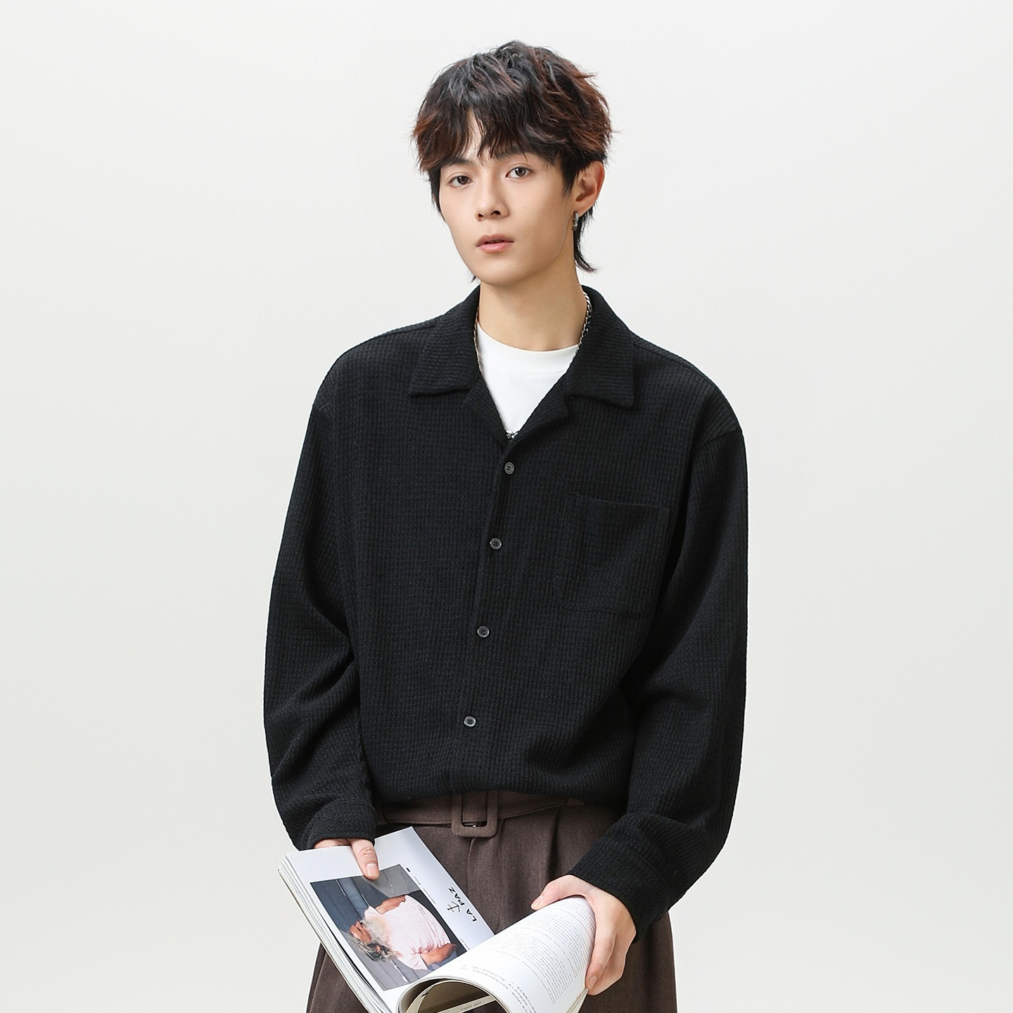 【復古老錢風】秋季新款肌理絨古巴領高級慵懶風垂感襯衣外套