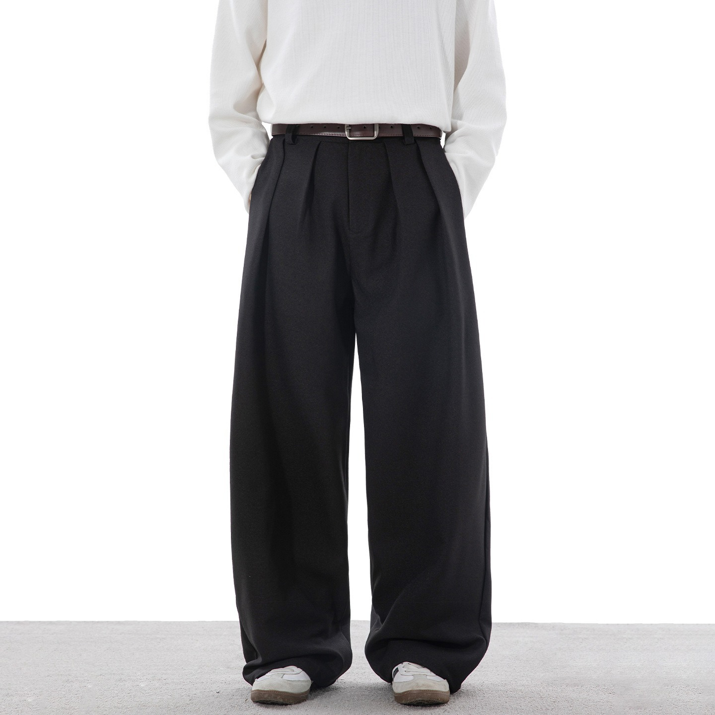 【日系復古系列】秋季新款順滑吹乾打褶西褲男士長褲休閑褲