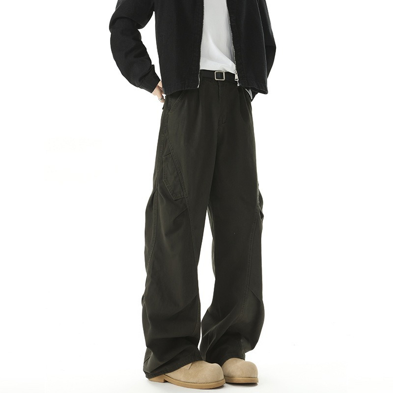 [Copy]【日系寬鬆彎刀】後側打褶垂感彎刀寬鬆男士休閑長褲