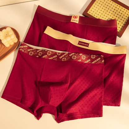 [Copy]【高級燙金鴻運系列】本命年鴻運大紅色透氣柔軟中腰男士四角内褲