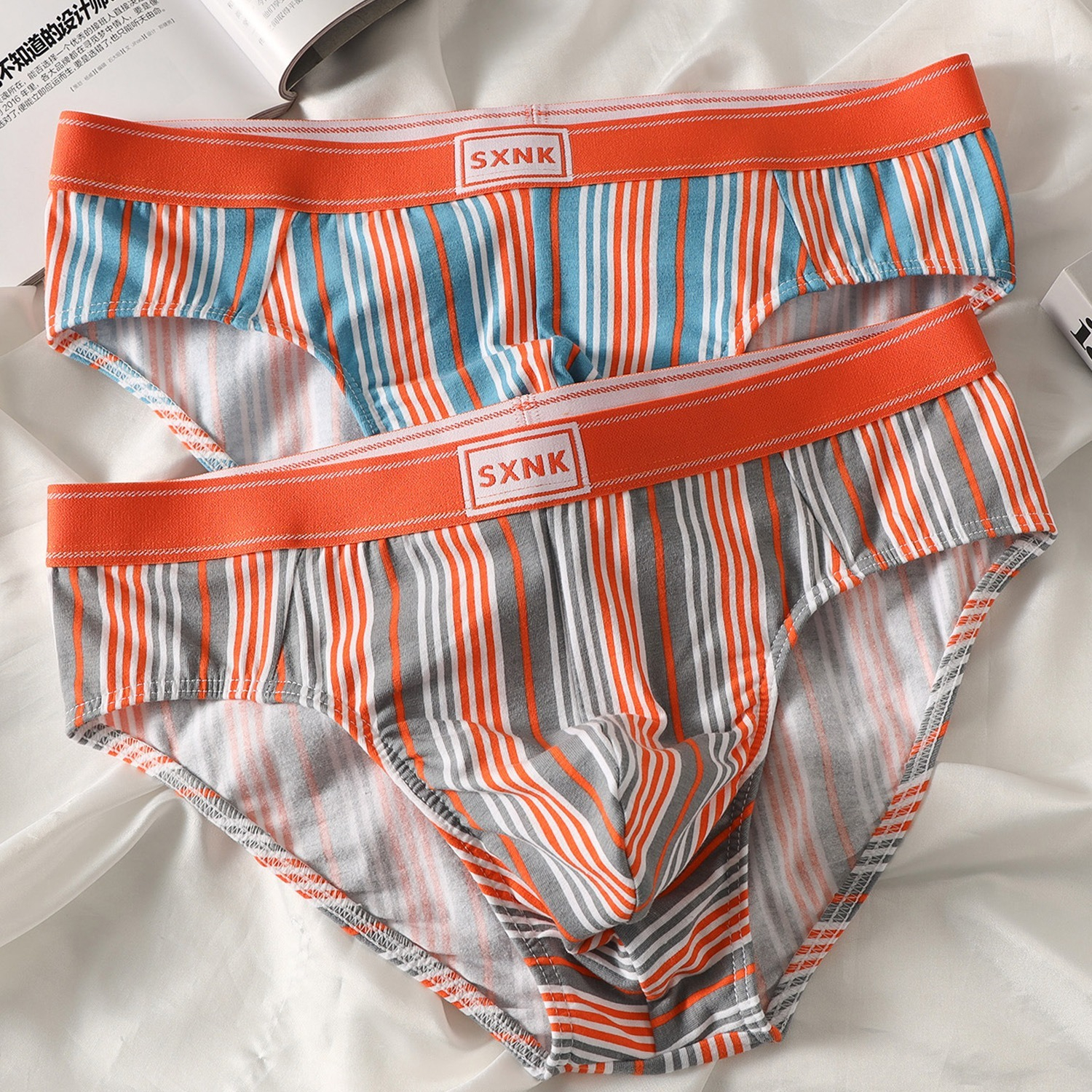 【氣質條紋款】舒仕新款潮男條紋撞色包臀男士三角内褲