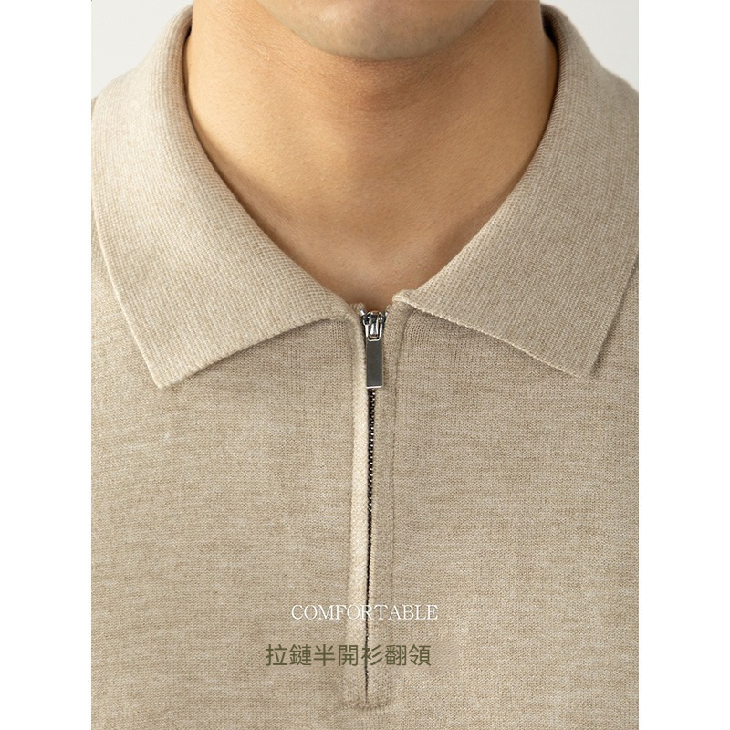 【輕奢商務系列】輕柔莫代爾羊毛半拉鏈翻領時尚百搭男士針織衫
