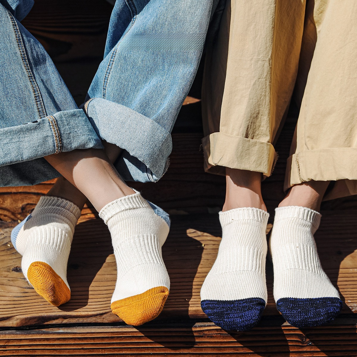 【日系復古風】ins潮牌粗綫短襪低幫街頭戶外拼色船襪