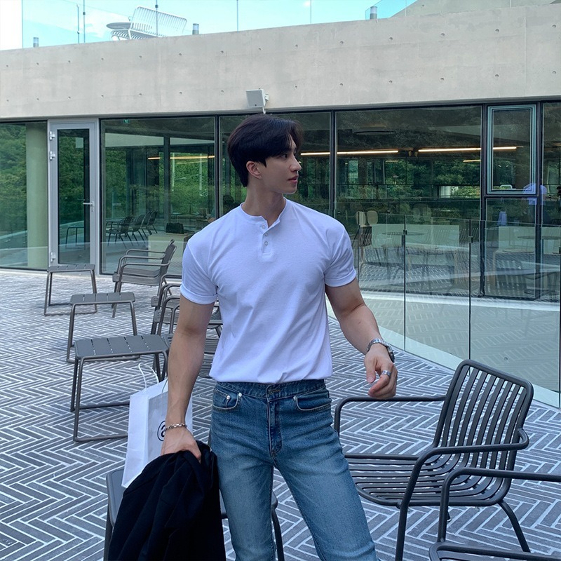【美式復古】夏日重磅短袖T賉polo衫成熟穩重緊袖口硬漢亨利衫