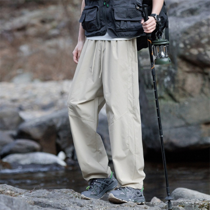 【日系極簡百搭設計】梭織暗紋格寬鬆直筒透氣男士休閒長褲