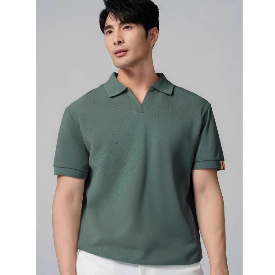 美式海鸥领夏季冰丝凉感男士翻领针织男式高级polo衫休闲短袖T恤