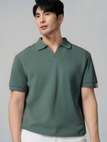 美式海鸥领夏季冰丝凉感男士翻领针织男式高级polo衫休闲短袖T恤