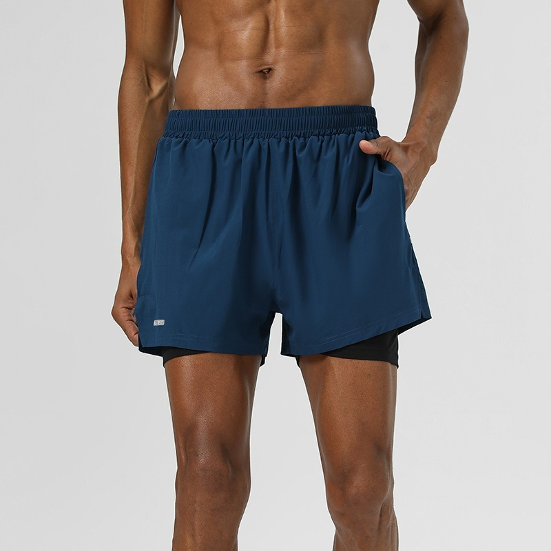 2025新款假两件运动短裤弹力透气三分裤马拉松训练反光条健身短裤