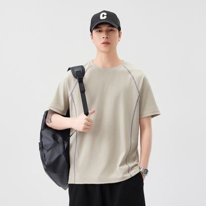 【街頭極簡風】100%純棉，新款純棉撞色柔軟親膚挺括垂感T恤