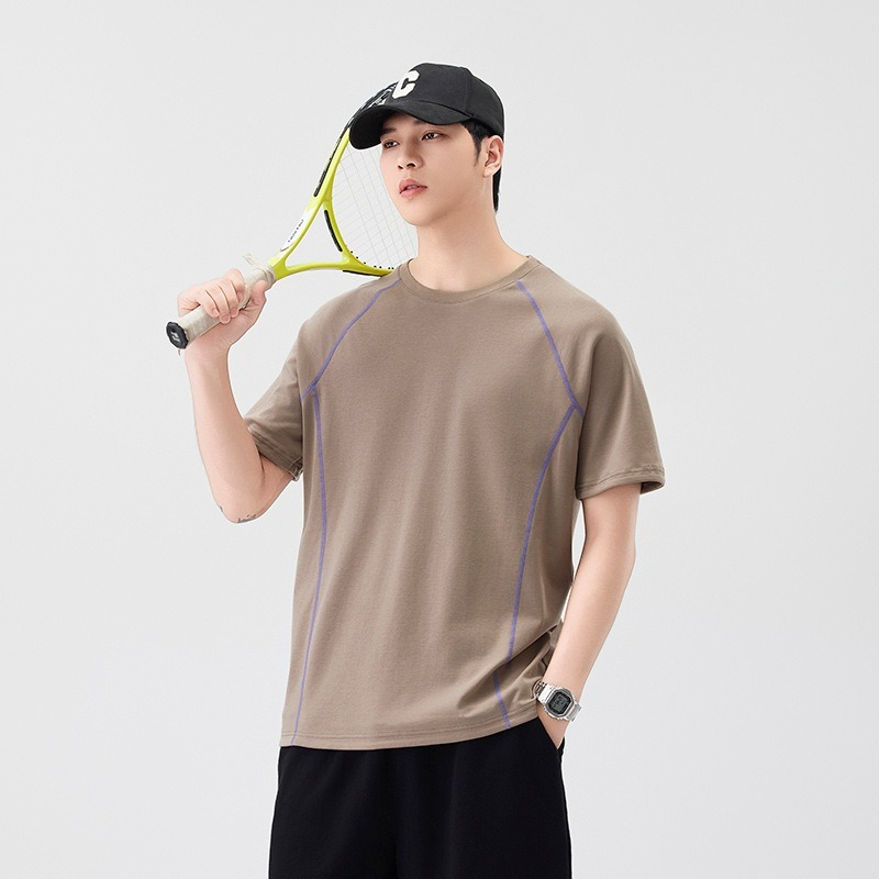 【街頭極簡風】100%純棉，新款純棉撞色柔軟親膚挺括垂感T恤