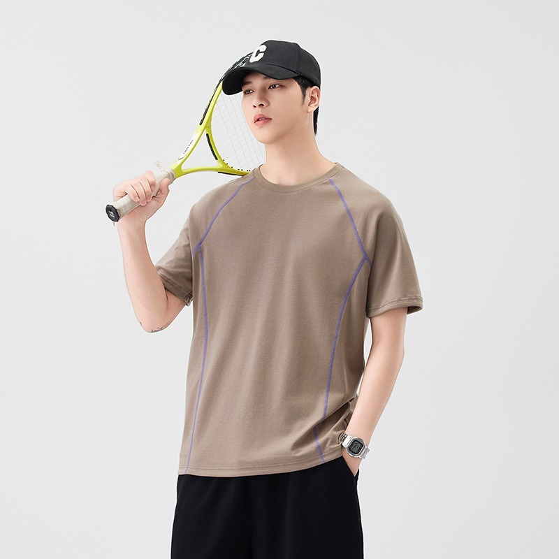 【街頭極簡風】100%純棉，新款純棉撞色柔軟親膚挺括垂感T恤