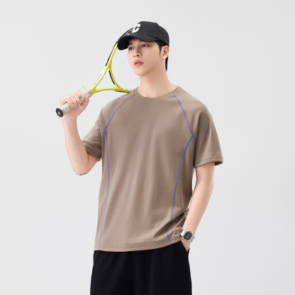 【街頭極簡風】100%純棉，新款純棉撞色柔軟親膚挺括垂感T恤