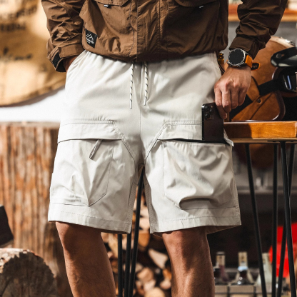 【大口袋大碼】美式復古夏季薄款寬鬆機能工裝五分短褲