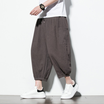 【簡約日系】冰絲潮流七分褲側邊口袋燈籠褲短褲