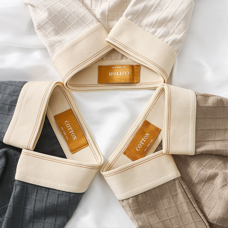 【純棉透氣系列】網孔內襠格紋中腰純色平角男士內褲