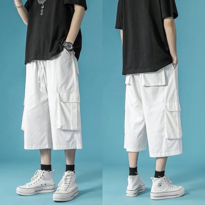男士七分裤工装夏季薄款外穿短裤潮流阔腿裤子休闲宽松潮牌八分裤