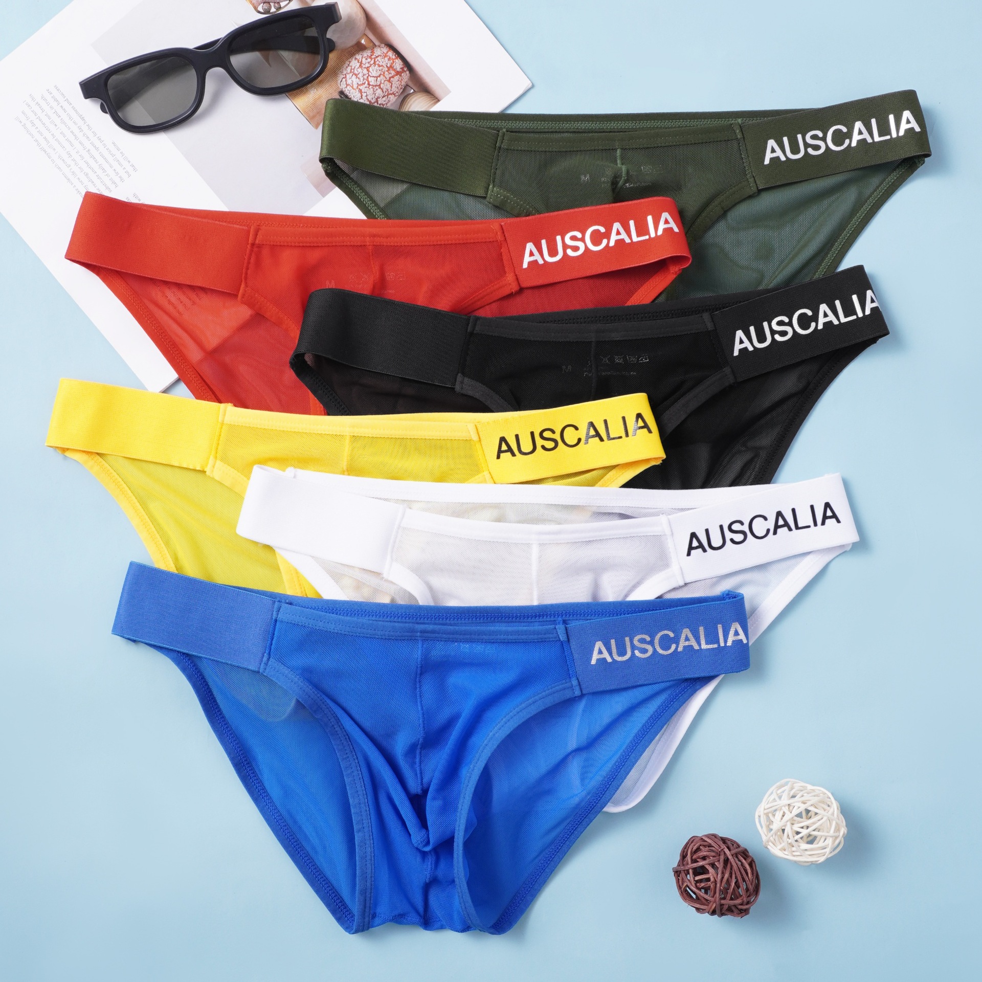 【輕盈網紗系列】超絕涼感冰絲U凸高叉時尚低腰三角男士內褲