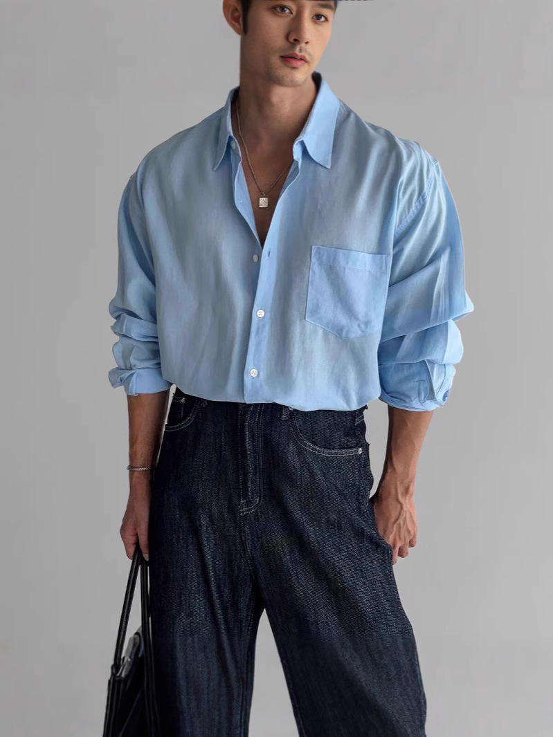 【美式慵懶風】透氣亞麻寬鬆長袖工裝百搭襯衣