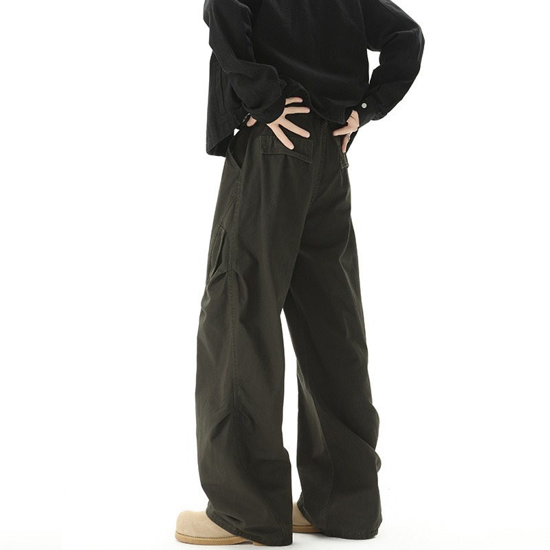 [Copy]【日系寬鬆彎刀】後側打褶垂感彎刀寬鬆男士休閑長褲