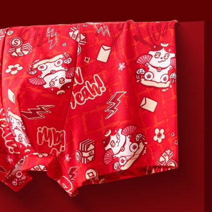 【馬年新款】2026新款純棉透氣本命年大紅色抑菌大囊袋男士平角褲