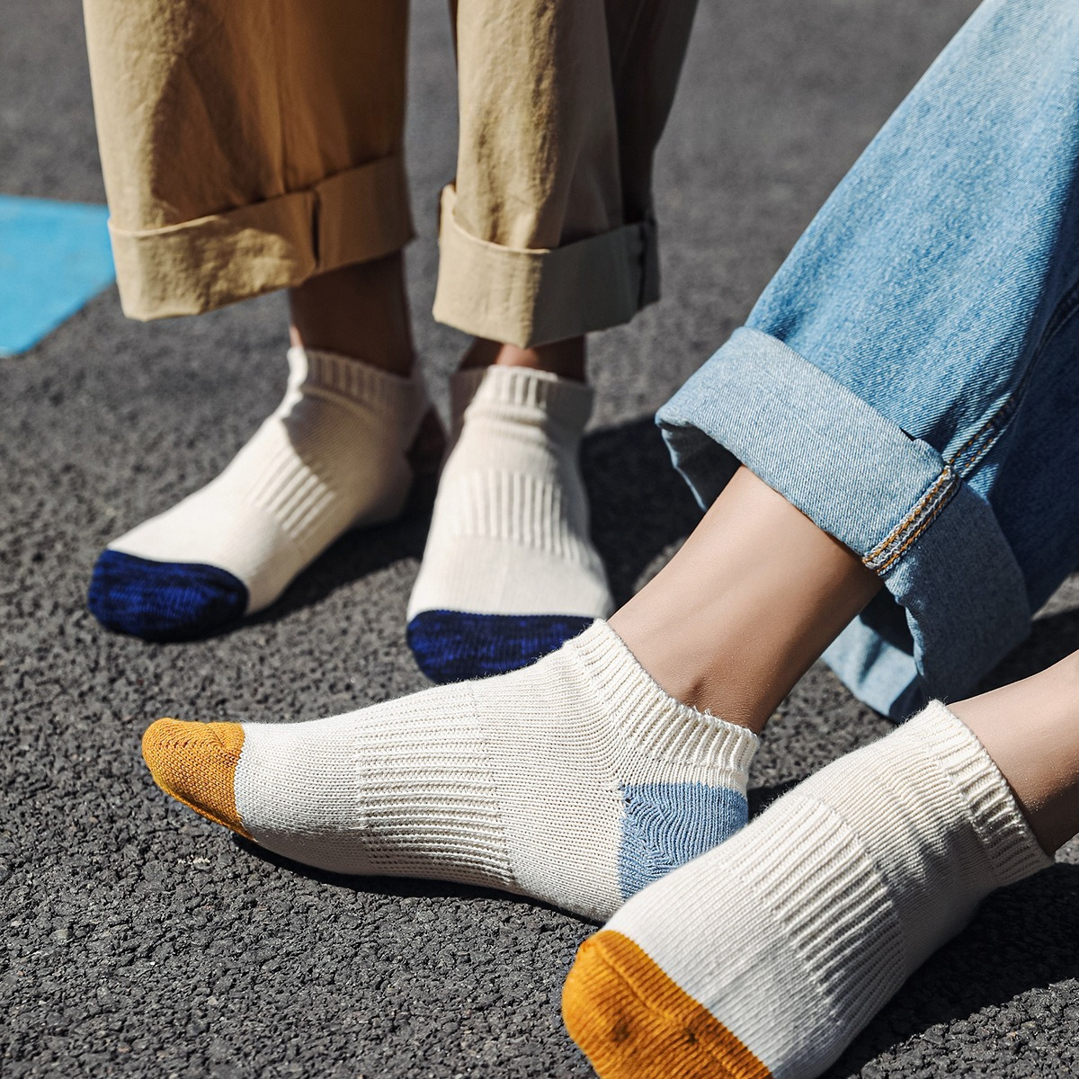 【日系復古風】ins潮牌粗綫短襪低幫街頭戶外拼色船襪