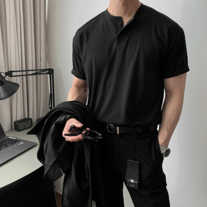 【美式復古】夏日重磅短袖T賉polo衫成熟穩重緊袖口硬漢亨利衫