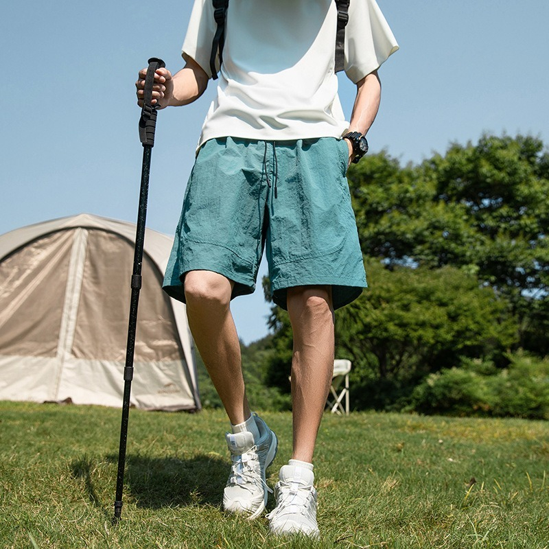 【冰絲防水】復古純色運動闊腿五分短褲