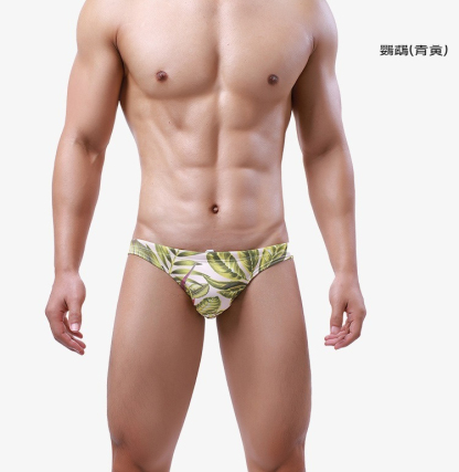 【3D立體彈力貼身】高彈貼合U形襠部速乾透氣森系印花性感泳褲