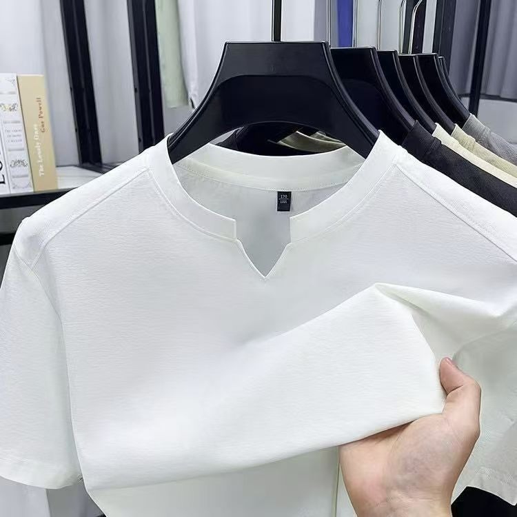 【輕奢立領】薄款透氣寬鬆鷄心立領T賉短袖