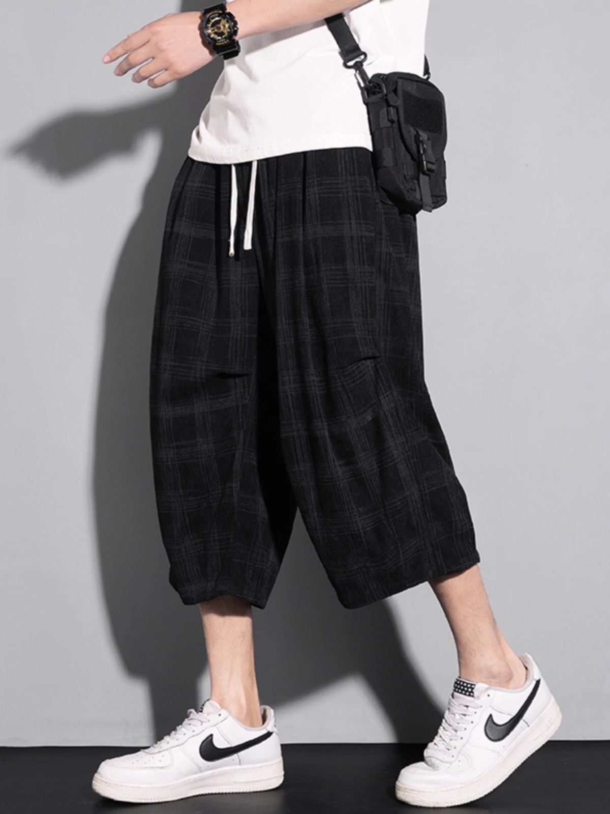 【日系格子】冰感透氣七分褲垂感寬鬆菠蘿褲短褲