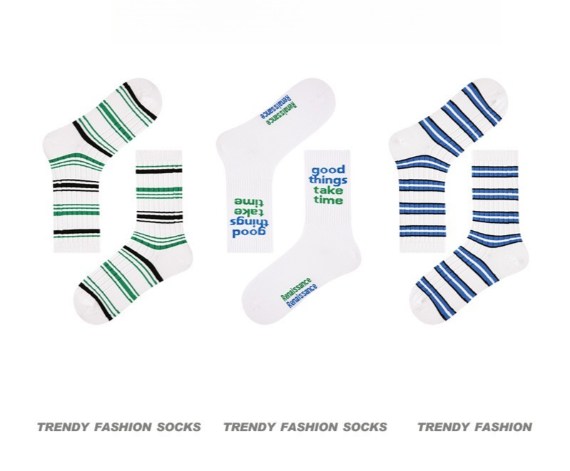 【經典字母條紋】文藝潮流小衆設計中筒運動襪男襪