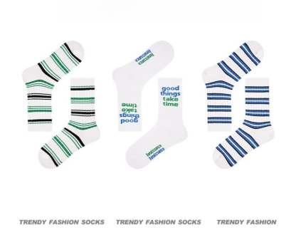【經典字母條紋】文藝潮流小衆設計中筒運動襪男襪