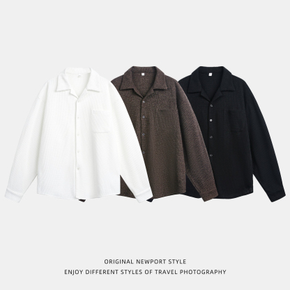 【復古老錢風】秋季新款肌理絨古巴領高級慵懶風垂感襯衣外套