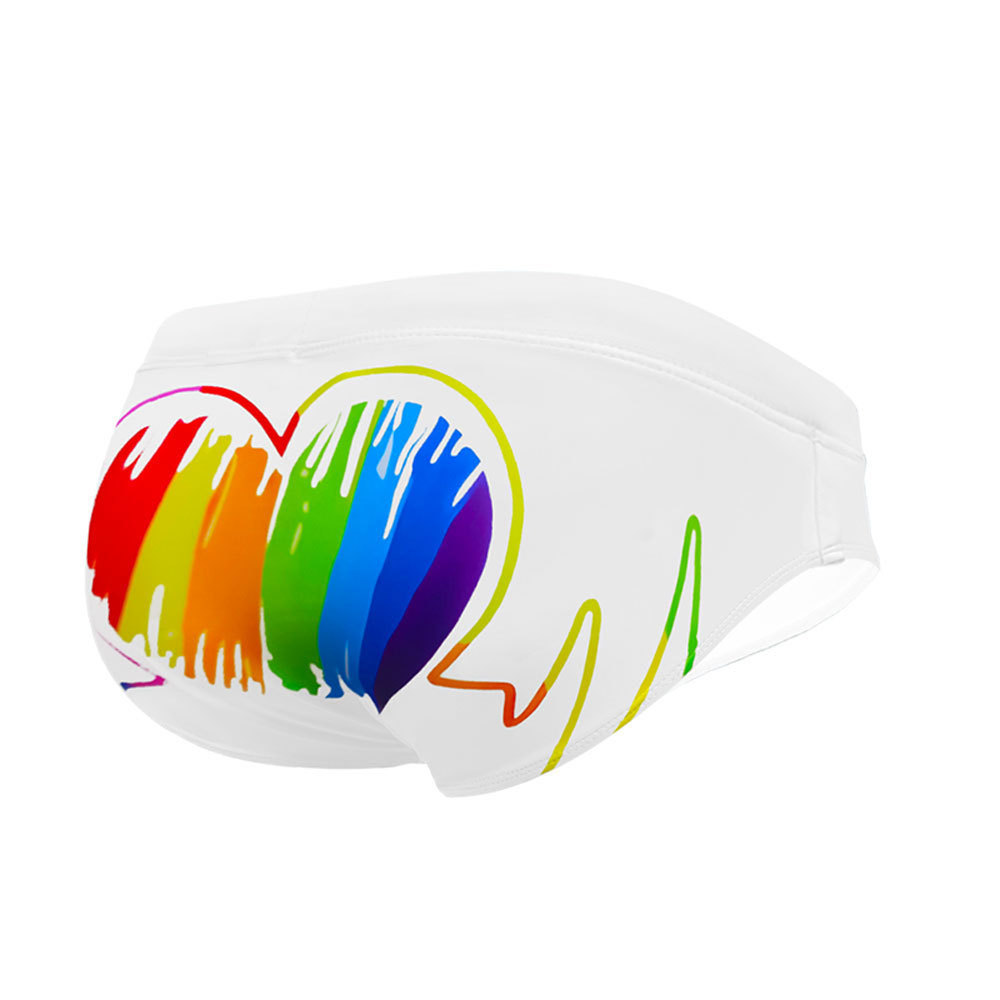 【手繪七彩愛心】新款潮流運動健身彈力透氣三角泳褲