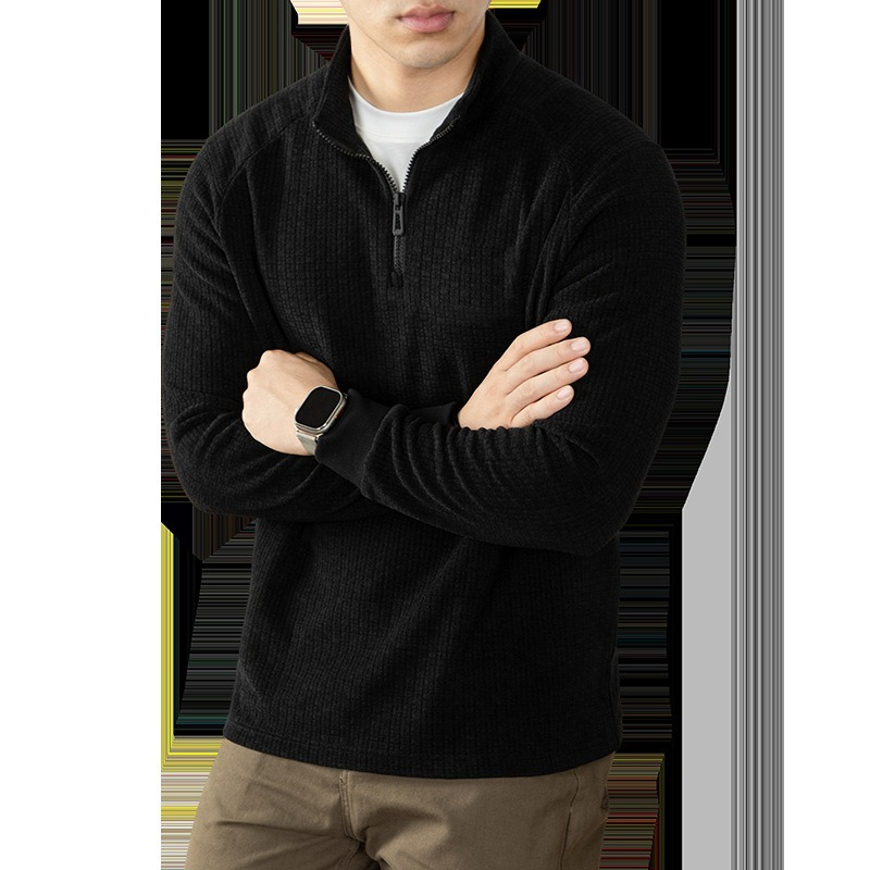 【高端質感】升級羊毛桑蠶絲蓄熱保暖拉鏈立領純色長袖衛衣毛衣