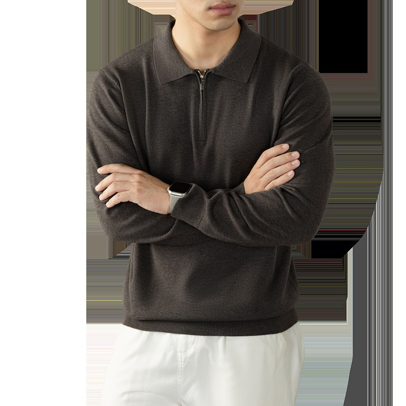 【輕奢商務系列】輕柔莫代爾羊毛半拉鏈翻領時尚百搭男士針織衫