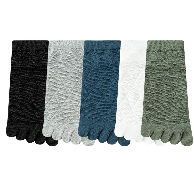 【不起球/不臭腳】夏季薄款網孔透氣長絨棉分趾菱形紋短筒男襪