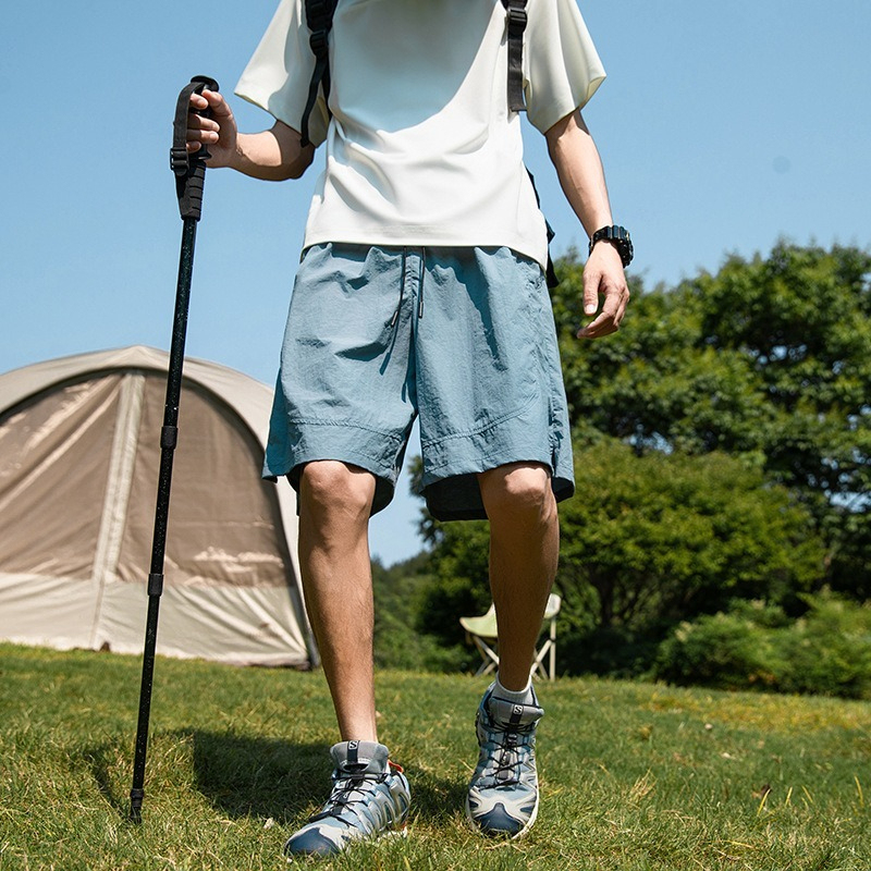 【冰絲防水】復古純色運動闊腿五分短褲