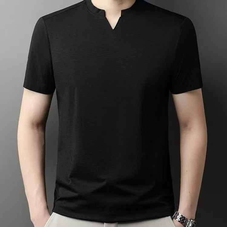 【輕奢立領】薄款透氣寬鬆鷄心立領T賉短袖