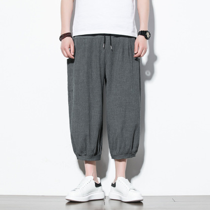 【簡約日系】冰絲潮流七分褲側邊口袋燈籠褲短褲